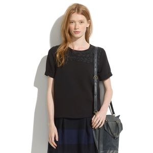 Madewell Ivy Black Embroidered Tee Folded Sleeve
